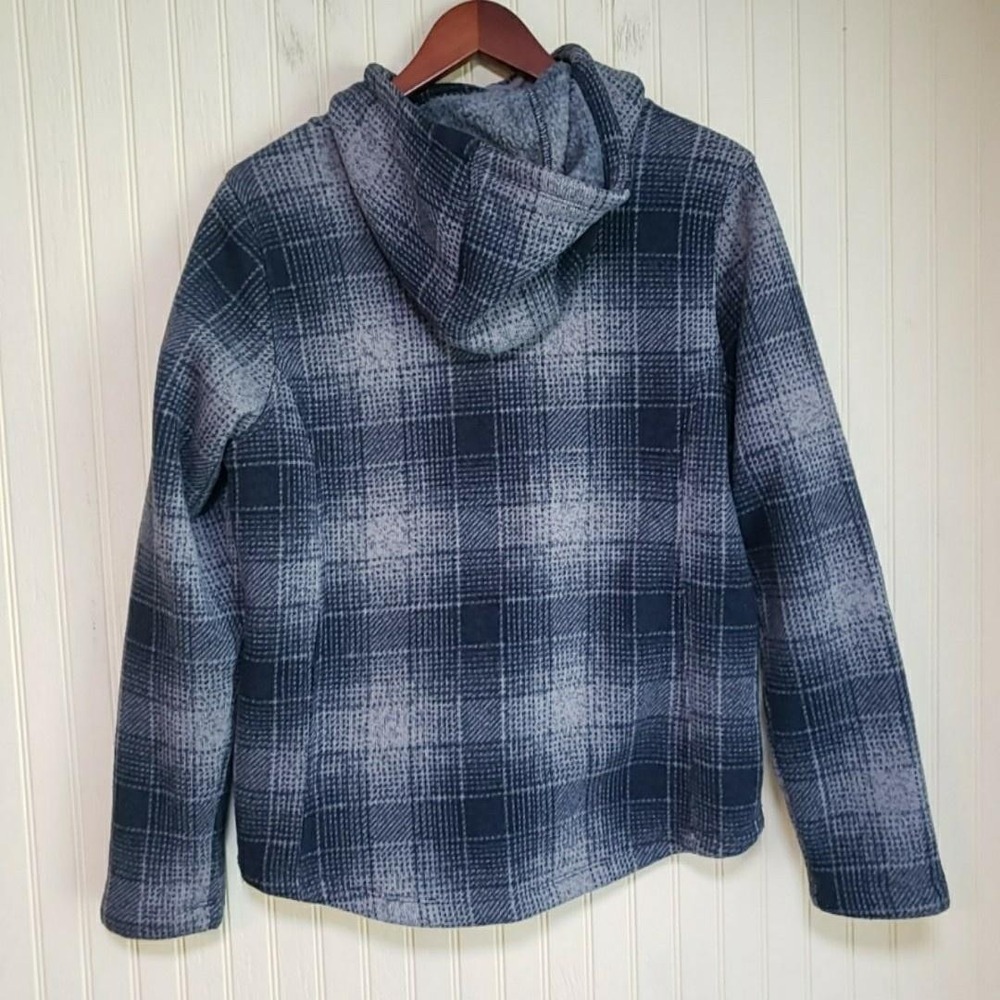 The North Face Jacket Womens Medium Blue Plaid Fleece Hooded Toggle Pockets - Picture 3 of 8